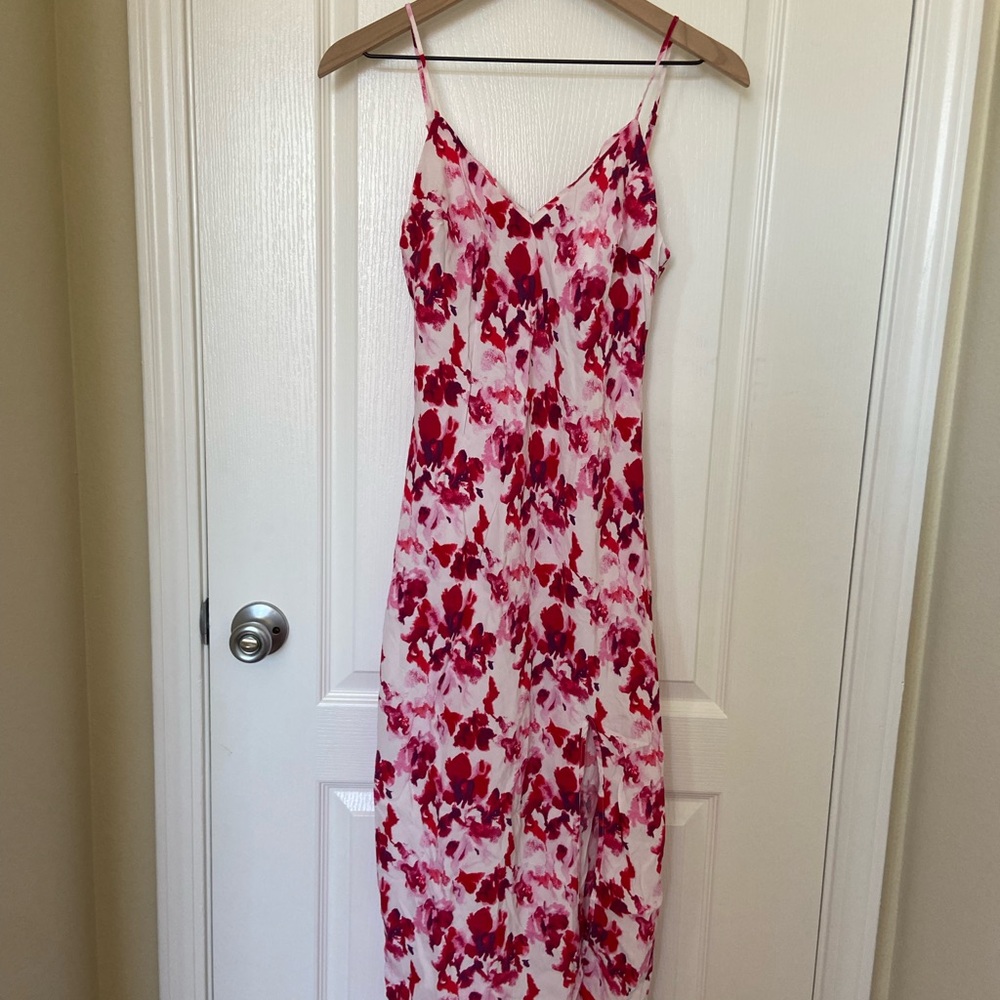 A New Day Floral Midi Dress in Red and Pink